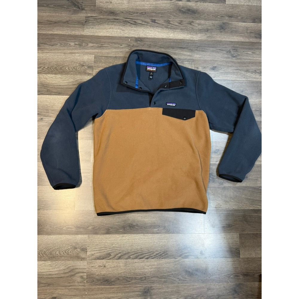 Patagonia Mens Lightweight Synchilla Snap-T Fleece Pullover Blue Tan Medium